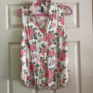 Floral Sleeveless Button up